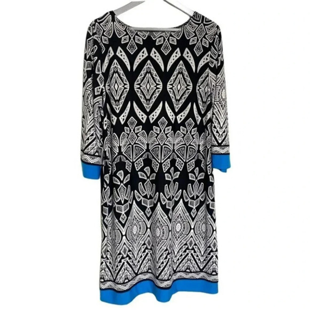 Croft & Barrow Dress XL Black White Turquoise Geometric 3/4 Sleeve Shift